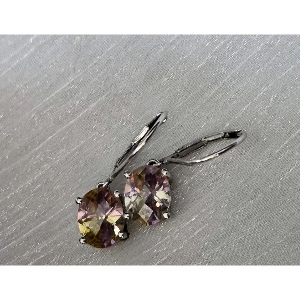 Lucky Topaz‎ Iridescent Dangle Gemstone Sterling Silver 925 Earrings Signed CHJS